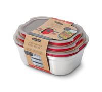 BLACK + BLUM - Lot de 3 Boîtes Repas Hermétiques - Compatible Micro-Onde, Lave-Vaisselle, Four et Congélateur - Couvercle Sécurisé - S, M et L - Gris/Rouge