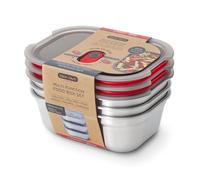 BLACK + BLUM - Lot de 3 Boîtes Repas Hermétiques - Compatible Micro-Onde, Lave-Vaisselle, Four et Congélateur - Couvercle Sécurisé - 3 x 900 ml - Gris/Rouge