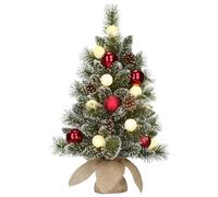 Black Box Trees Kaprun Sapin de Noël Artificiel en Jute - Christmas Tree H60 x Ø39 cm - Sneeuw en Versiering - Vert, Rood, Frosted