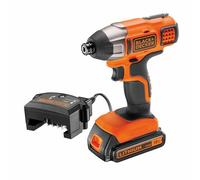 BLACK & DECKER Atornillador de Impacto 18V 1/4", par máximo 155Nm, velocidad 0-3.000 RPM. Incluye 1 batería 2Ah de Litio, 8 accesorios y cargador 1A pour Pros et bricoleurs