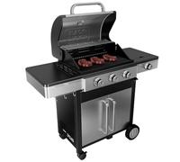 Black+Decker - Barbecue à gaz 3 brûleurs 3,6 kW + latéral 2,1 kW | Grill en fonte | Nettoyage facile | Thermomètre inox | Zone de cuisson modulable | Roulettes pivotantes