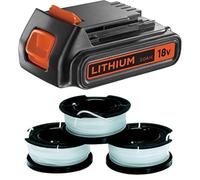 BLACK+DECKER Batterie Lithium 18V 2 Ah, Compatible avec Tous Les Outils 18V, sans Effet Mémoire & Lot de 3 Bobines de Rechange pour Coupe-Bordures, 3 x 10 m de Fil en Nylon, Fil de ⌀1,5 mm