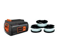 BLACK+DECKER Batterie Lithium 36V 2Ah & Lot de 3 Bobines de Rechange pour Coupe-Bordures, Bobine Reflex Plus A Déroulement Automatique, 3x10 m de Fil en Nylon Transparent et Résistant, Fil de ⌀1,5 mm