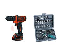 BLACK+DECKER BDCDD12-QW Perceuse-visseuse sans fil - Chargeur inclus, 10.8V, Sans coffret, 1 batterie & Mannesmann 29896 Coffret de vissage 122 pièces (Import Allemagne)