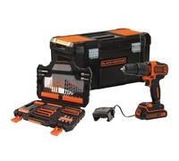 BLACK+DECKER BDCHD18S1KA-QW Perceuse à percussion sans fil - 18 V - 1 batterie 1,5 Ah - 40 Nm - 21 000 cps/min - 2 Vitesses - 104 accessoires - Livrée en boite à outil