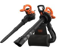 BLACK+DECKER BEBLV260 Aspirateur à Feuilles électrique 3 en 1 avec broyeur, Vitesse de soufflage élevée de 315 km/h, Sac collecteur de 55 l, pour terrasses, chemins, allées Noir/Orange
