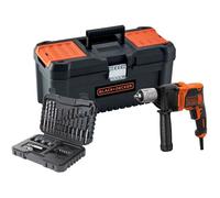 BLACK+DECKER BEH850KA32-QS Perceuse à percussion filaire - 850W - 54 400 cps/min - 32 accessoires - Guide de profondeur - Poignée