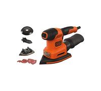 BLACK+DECKER BEW200-QS Multiponceuse filaire - 200W - 2mm de diamètre d'orbite - 6 abrasifs, 2 plateaux et 1 doigt de ponçage - Collecteur à action cyclonique