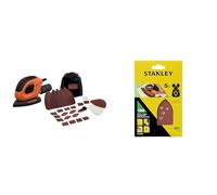 BLACK+DECKER BEW230BCA-QS Ponceuse de détail Mouse filaire - 55W - Plateau Delta de 130 x 91 mm & STANLEY - 5 Feuilles Abrasifs Grain 120 - STA31009-XJ