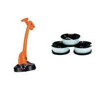 BLACK+DECKER Coupe-Bordures Filaire 350W, Coupe-Bordures Electrique 25 cm avec 2 Poignées, Déroulement du Fil par Frappe au Sol, Transmission Directe & Lot de 3 Bobines de Rechange pour