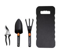BLACK+DECKER Ensemble d'Outillage de Jardin - Kit Jardinage 4 Pièces - Tapis de Genoux, Sécateur, Pelle et Griffe de Jardin - Capacité de Coupe de 13 mm - Noir/Orange
