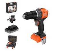 BLACK+DECKER Kit perceuse à percussion Brushless 18V, BLD783D1KA-QW | Moteur Brushless, fonction percussion, batterie 2,0 Ah, chargeur, 50 accessoires et mallette inclus