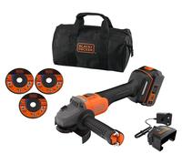 Black + Decker BCG6L8F1S-QW Meuleuse sans fil 18V Brushless 115 mm avec batterie 4Ah, chargeur, 3 disques et sac de transport