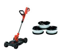 BLACK+DECKER Outil 3-en-1 Filaire 550W : Coupe-Bordures & Lot de 3 Bobines de Rechange pour Coupe-Bordures, Bobine Reflex Plus A Déroulement Automatique, 3 x 10 m de Fil en Nylon, Fil de ⌀1,5 mm\