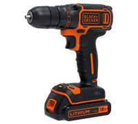 BLACK+DECKER Perceuse sans fil 18V - 1 Vitesse - 0-650 trs/min - 30 Nm - 2 Batteries 1,5 Ah, 1 Chargeur, 1 Coffret BDCDC18K1B-QW