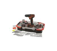 Black+Decker Perceuse visseuse 18 V Li-Ion avec chargeur, 160 Accessoires et 2 Batteries 1,5 Ah, coffret