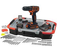 Black+Decker Perceuse visseuse 18 V Li-Ion avec chargeur, 160 Accessoires et 2 Batteries 1,5 Ah, coffret