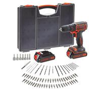 Black+Decker Perceuse-visseuse 18V 1.5Ah avec 2 batteries et 80 accessoires en organiser - BDC718AS2O-QW