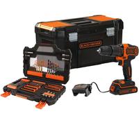 BLACK & DECKER Perceuse-visseuse à percussion sans fil 18V 2 vitesses, avec 104 accessoires + coffret