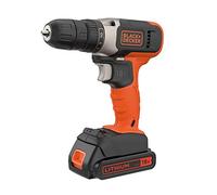 BLACK+DECKER Perceuse-visseuse sans fil 18V, couple maximum de 37Nm, 10 positions d'embrayage, lampe de travail LED, batterie 1.5Ah et chargeur, BCD001C1-QW
