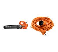 BLACK+DECKER Souffleur Axial Filaire 1850W, Souffleur de Feuilles Mortes avec 2 Vitesses et Racloir Intégré & Zenitech Prolongateur 16A HO5VV F 2X 1,5 2P sans Terre Orange 10m