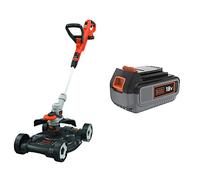 BLACK+DECKER Tondeuse à fil 3-en-1 18V : Coupe-Bordures, 28 cm, 2 Hauteurs de Coupe, Batterie Lithium 18V 4 Ah, Noir, Alimenté par pile, Basique