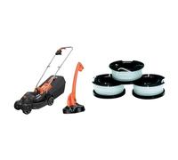 BLACK+DECKER Tondeuse Filaire 1000W et Coupe-Bordures Filaire 250W, Tondeuse à Gazon 32 cm avec 3 Hauteurs de Coupe & Lot de 3 Bobines de Rechange, 3 x 10 m de Fil en Nylon, Fil de ⌀1,5 mm