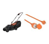 BLACK+DECKER Tondeuse Filaire 1000W, Tondeuse à Gazon Electrique 32 cm, 3 hauteurs réglables 20, 40 et 60 mm & Electraline 20857036F Prolongateur jardin avec clapet 16 A 20 m Orange