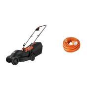 BLACK+DECKER Tondeuse Filaire 1000W, Tondeuse à Gazon Electrique 32 cm, 3 hauteurs réglables 20, 40 et 60 mm & Zenitech - Prolongateur 16A HO5VV-F 2x1,5 Orange 25m