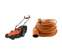 BLACK+DECKER Tondeuse Filaire 1400W, Tondeuse à Gazon Electrique 34 cm, 6 hauteurs réglables de 20 & Zenitech Prolongateur, Orange, 25 m