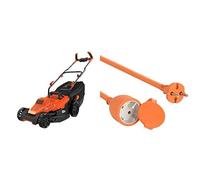 BLACK+DECKER Tondeuse Filaire 1600W, Tondeuse à Gazon Electrique 38 cm, 6 hauteurs réglables 20, 30, 40, 50, 60 et 70 mm & Electraline 20857038F Prolongateur Jardin avec clapet 16 A 25 m Orange