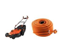 BLACK+DECKER Tondeuse Filaire 1600W, Tondeuse à Gazon Electrique 38 cm, 6 hauteurs réglables 20, 30, 40, 50, 60 et 70 mm & Zenitech - Prolongateur 16A HO5VV-F 2x1,5 Orange 50m