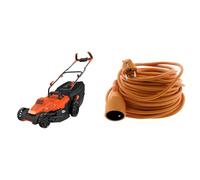 BLACK+DECKER Tondeuse Filaire 1600W, Tondeuse à Gazon Electrique 38 cm & Zenitech Prolongateur, Orange, 25 m