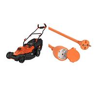 BLACK+DECKER Tondeuse Filaire 1800W, Tondeuse à Gazon Electrique 42 cm, 6 hauteurs réglables 20, 30, 40, 50, 60 et 70 mm & Electraline 20857038F Prolongateur Jardin avec clapet 16 A 25 m Orange