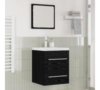 "Black Friday" Armoire lavabo noir imitation chêne 41 x 38,5 x 48 cm - miroir de salle de bain CC1970