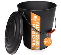 BLACK OAK Santorini Seau à cendres, 25 l, noir, avec couvercle, XXL, extra large, 25 l, en acier galvanisé ignifuge et revêtu par pulvérisation pour cendres et charbon, accessoire idéal pour cheminée