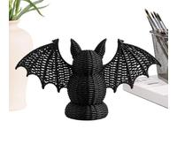 Black Rattan Woven Bat Halloween Figurine - Rustic Gothic Tabletop | Hand- Rattan Texture, Stable Weighted Flat Base (Anti-Tipping), Compact 10.2x7.1x3.9 Inch Size, Spooky Gothic