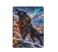 Black Wolf Howling in Snowy Winter Village Plaque Métal, Décoration Murale | Dans l'espace créatif, les décors muraux en métal créent un accent mural comme petite touche déco.