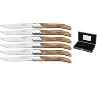 Blackwell Laguiole Lot de 6 couteaux à steak en bois d'olivier en acier inoxydable 23 cm Lavage à la main
