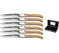 Blackwell Laguiole Lot de 6 couteaux à steak | Tranche noire brute | Manche en bois d'olivier | Lames en acier inoxydable poli | 23 cm | Avec boîte cadeau
