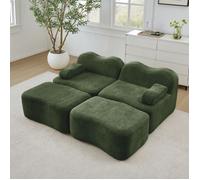 Bladez - Canapé compressé modulable 2 places + 2 poufs, boneless, mousse 32D, coussin d'accoudoir mobile, antidérapant - Vert