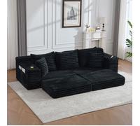 Bladez - Canapé compressé modulable Canapé convertible en velours côtelé avec porte-gobelets et poches latérales - Noir