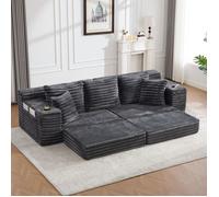 Bladez - Canapé compressé modulable Canapé convertible en velours côtelé avec porte-gobelets et poches latérales - Gris foncé
