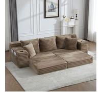 Bladez - Canapé compressé modulable Canapé convertible en velours côtelé avec porte-gobelets et poches latérales - Kaki
