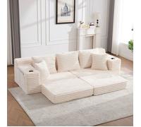 Bladez - Canapé compressé modulable Canapé convertible en velours côtelé avec porte-gobelets et poches latérales - Beige