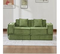 Bladez - Canapé convertible 2 places compressé en velours côtelé avec rangements et porte-gobelets, idéal coin détente - Vert