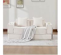 Bladez - Canapé convertible 2 places compressé en velours côtelé avec rangements et porte-gobelets, idéal coin détente - Beige