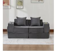 Bladez - Canapé convertible 2 places compressé en velours côtelé avec rangements et porte-gobelets, idéal coin détente - Gris