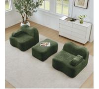 Bladez - Canapé d'angle compressé modulable en L 2 places + pouf, forme vague, coussin d'accoudoir mobile, livré monté - Vert
