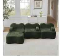 Bladez - Canapé d'angle compressé modulable en L 3 places + pouf, forme vague, coussin d'accoudoir mobile, livré monté - Vert